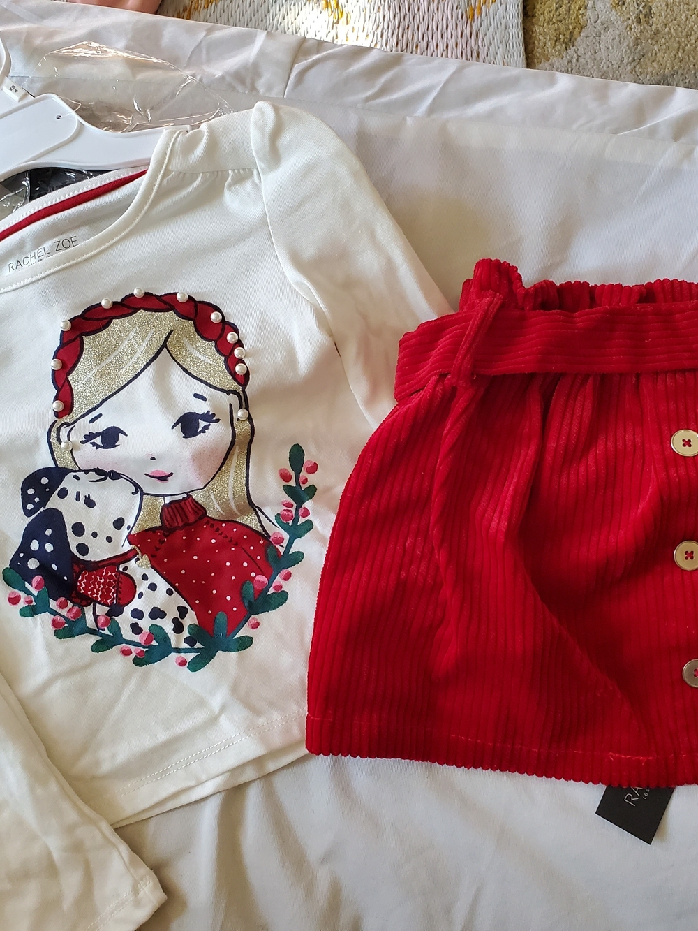 Rachel Zoe Girls Red Corduroy Skirt with Decorative Buttons